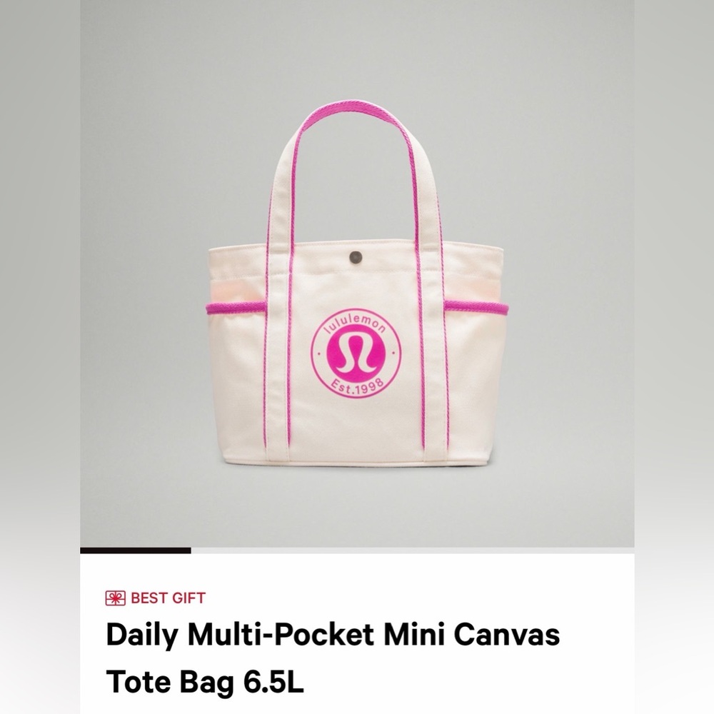 lululemon athletica Cream Canvas Tote with Pink Trim